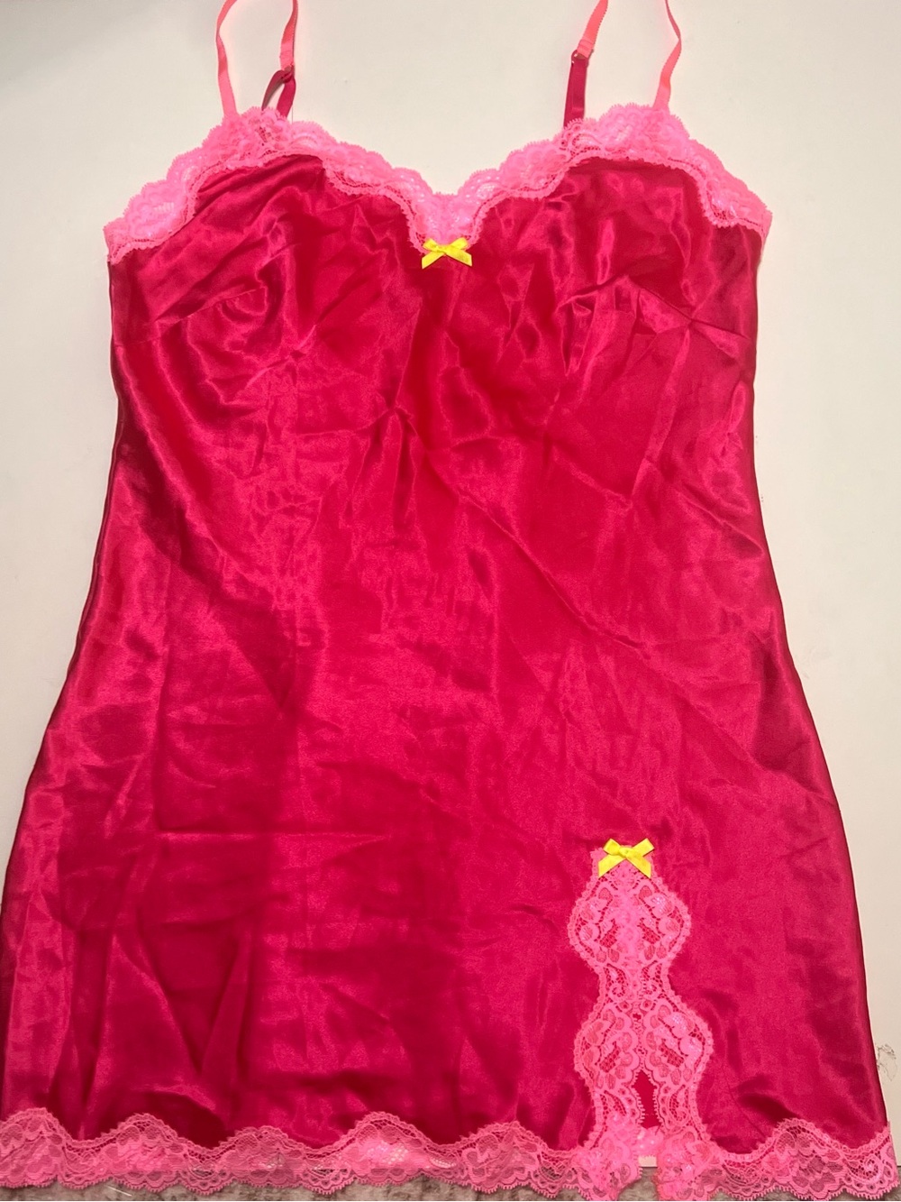 2011 Victoria's Secret Hot Pink Satin Chemise with Light Pink Lace
